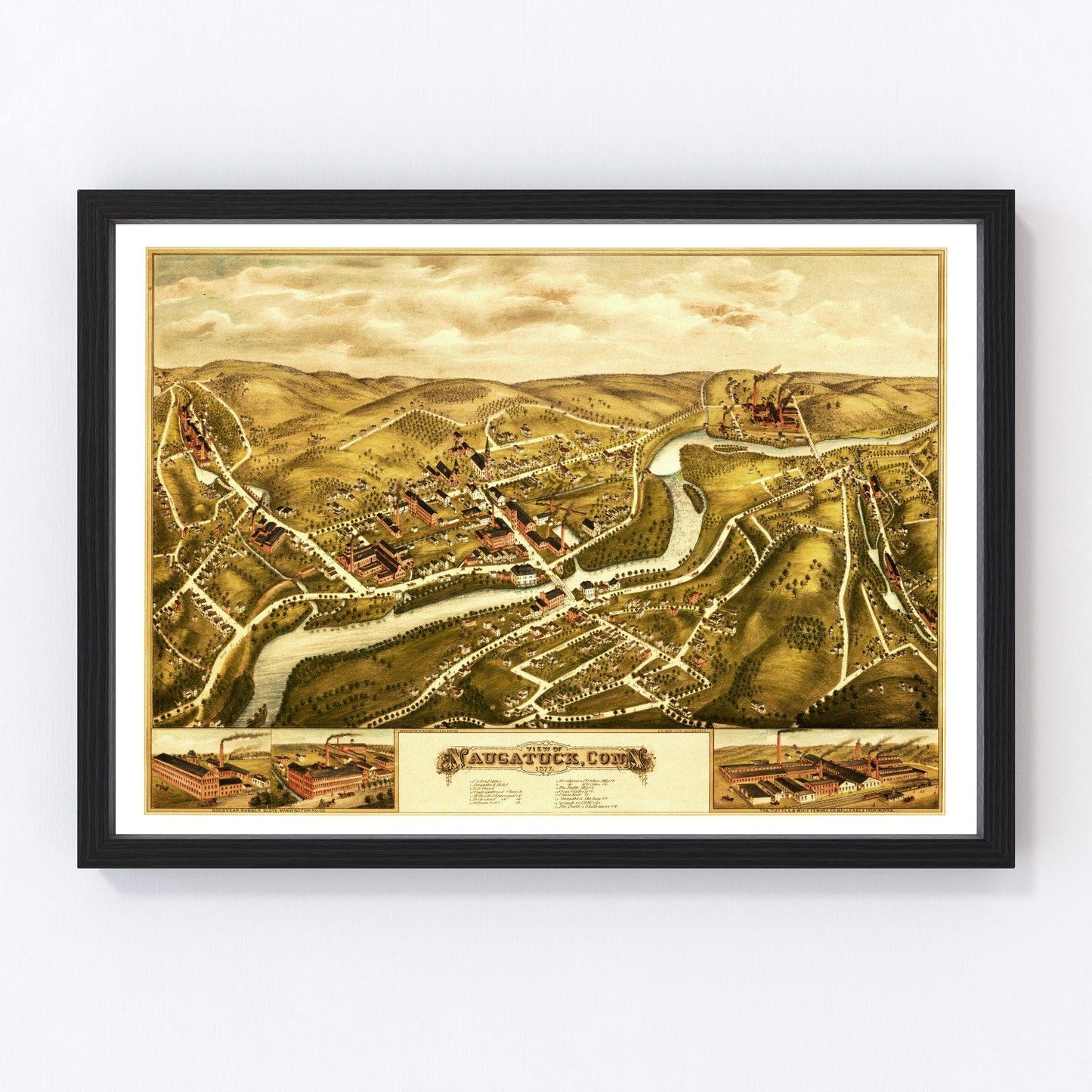 Vintage map of Naugatuck, Connecticut, 1877