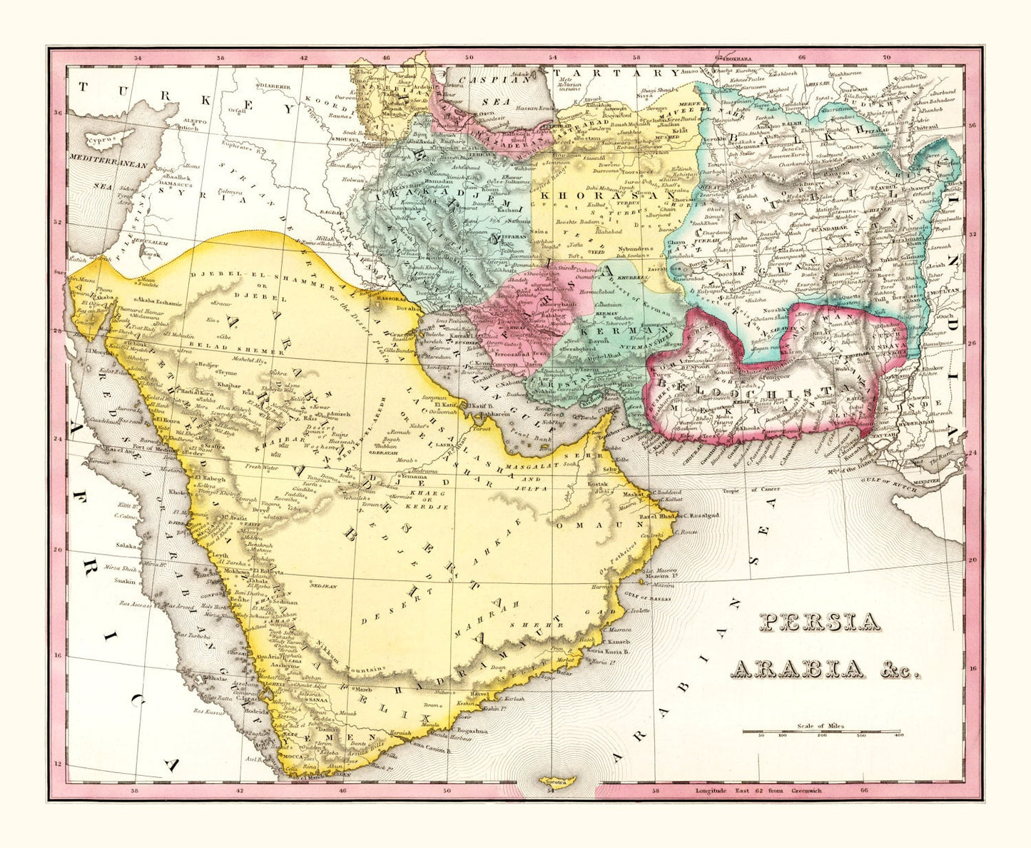 Vintage Map of Persia and Arabia, 1836