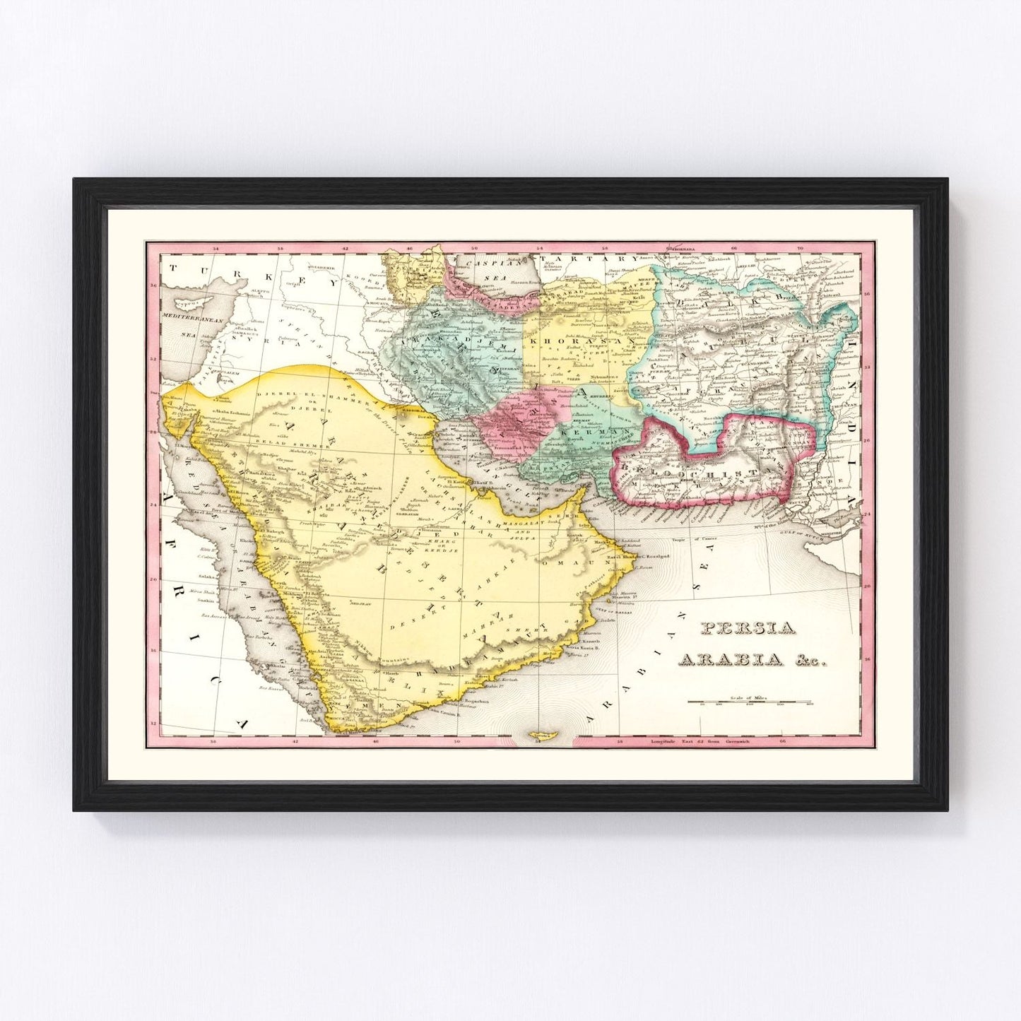 Vintage map of Persia and Arabia, 1836, historical cartography
