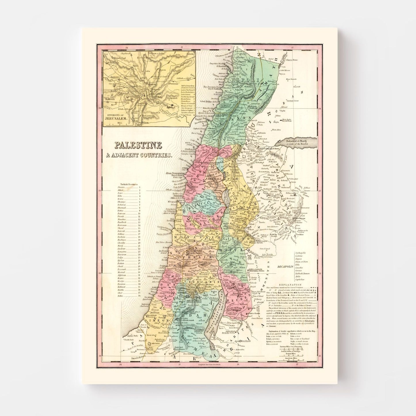 Vintage Map of Palestine, 1836