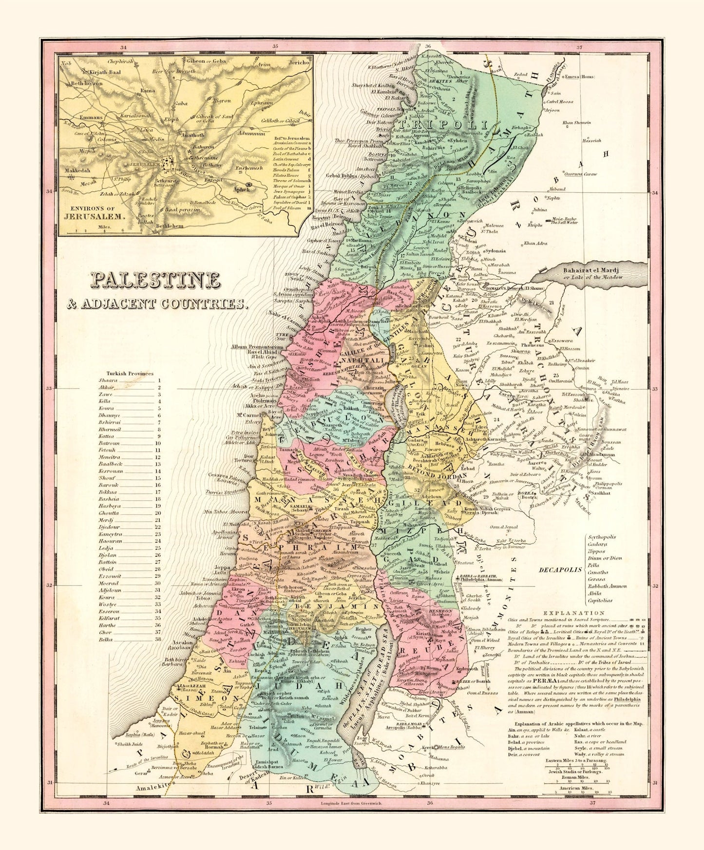 Vintage Map of Palestine, 1836