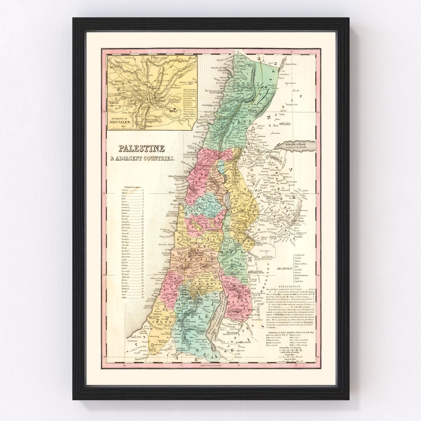 Vintage map of Palestine, 1836