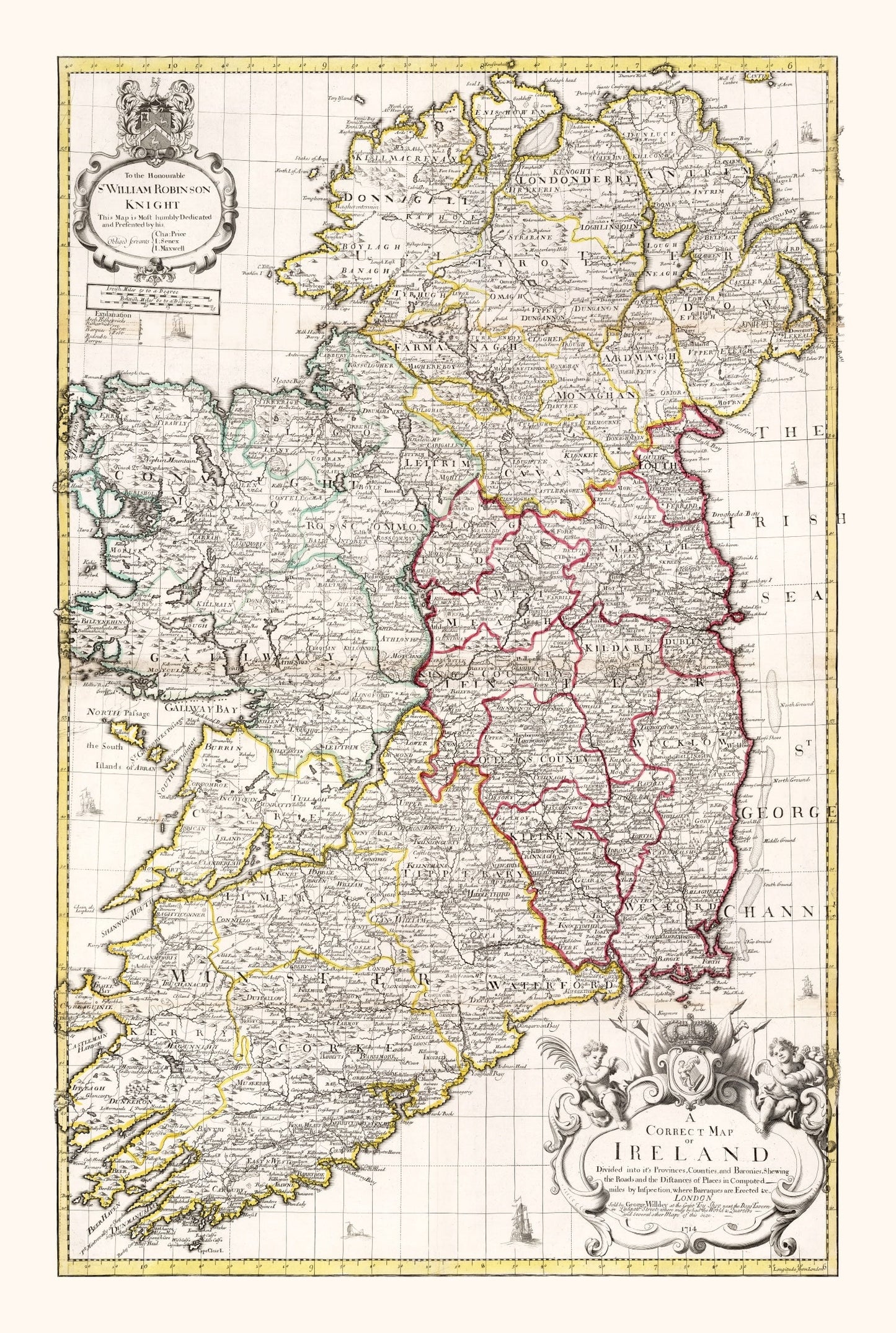 Vintage Map of Ireland, 1714