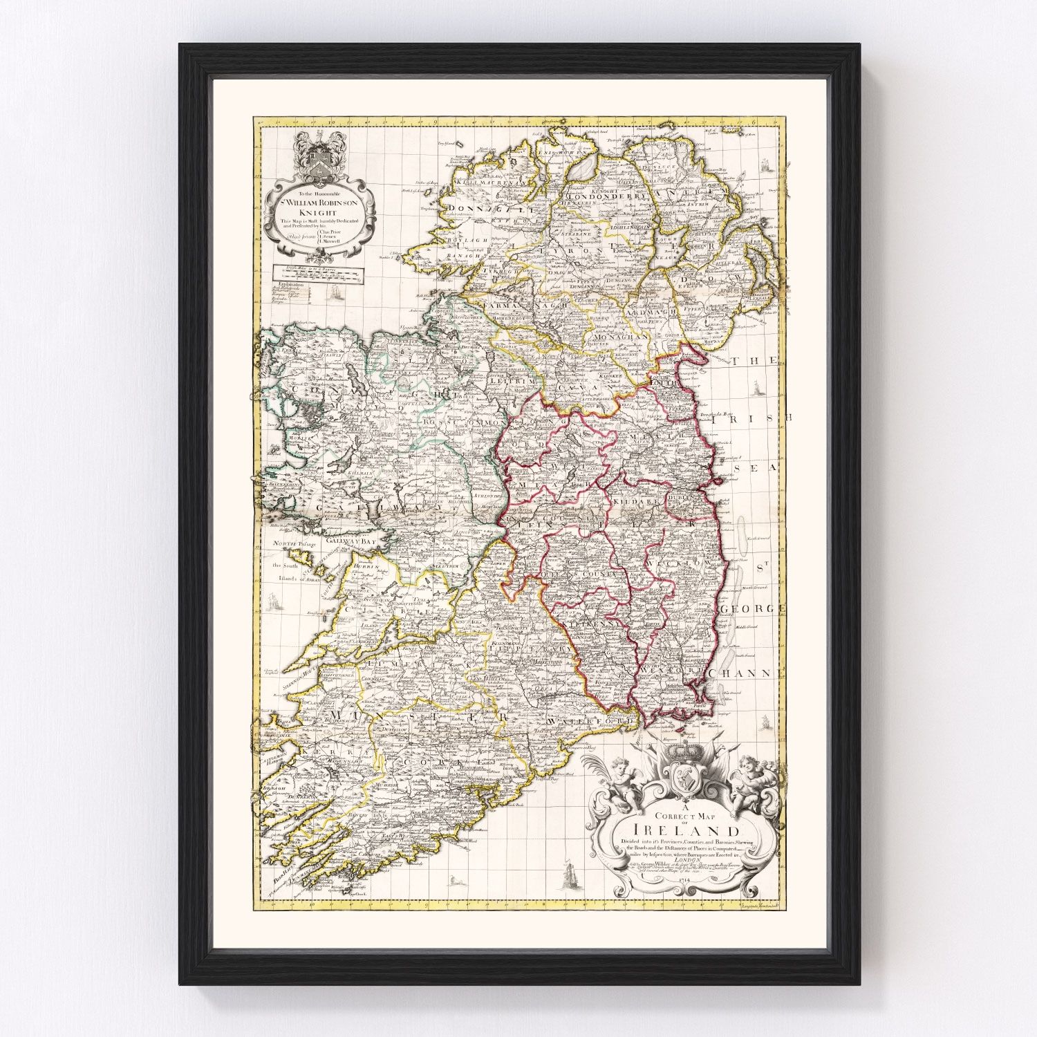 Vintage map of Ireland, 1714