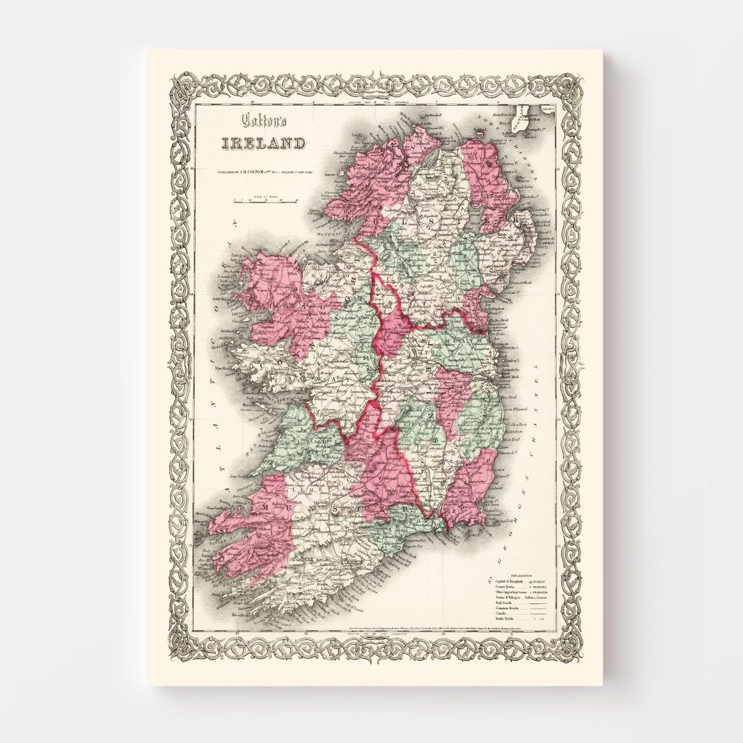 Vintage Map of Ireland, 1865