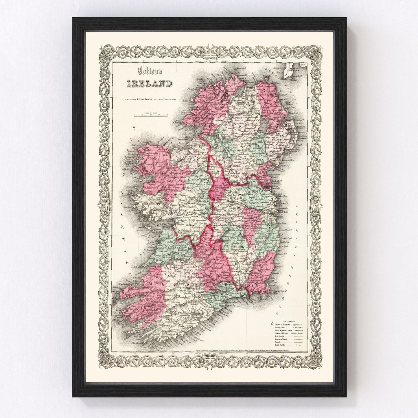 Vintage map of an Irish county, 1865