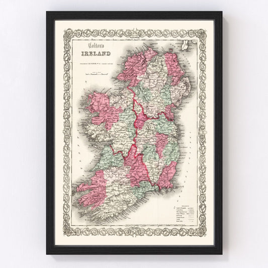 Vintage map of an Irish county, 1865