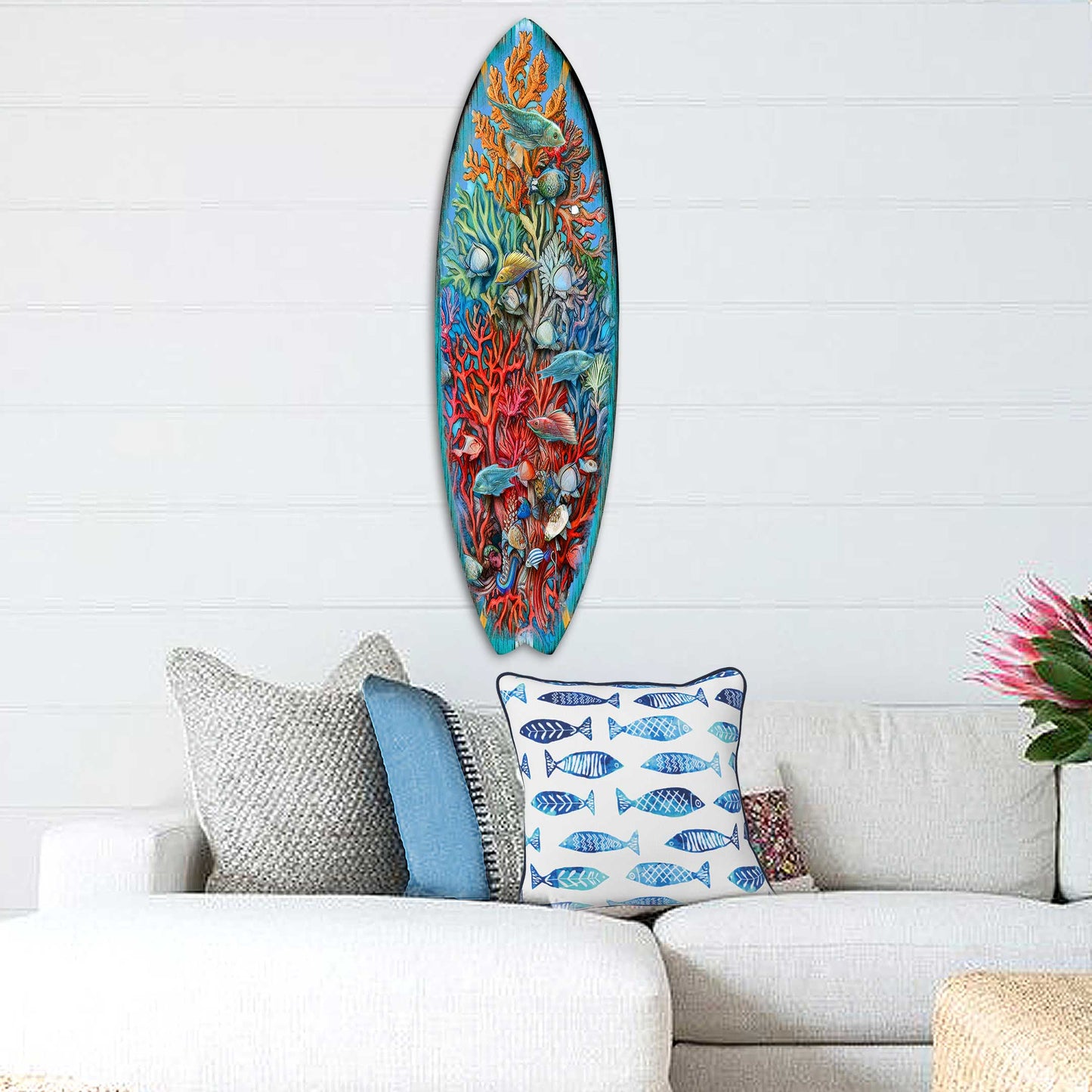 Underwater Surfboard Wood Wall Art - Coastal Ocean Decor