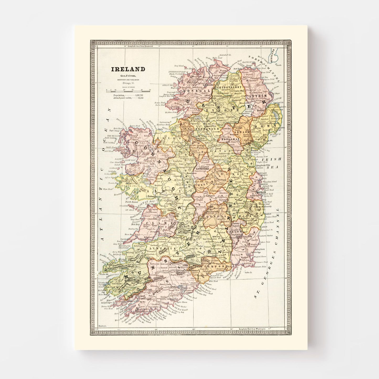 Vintage Map of Ireland, 1883
