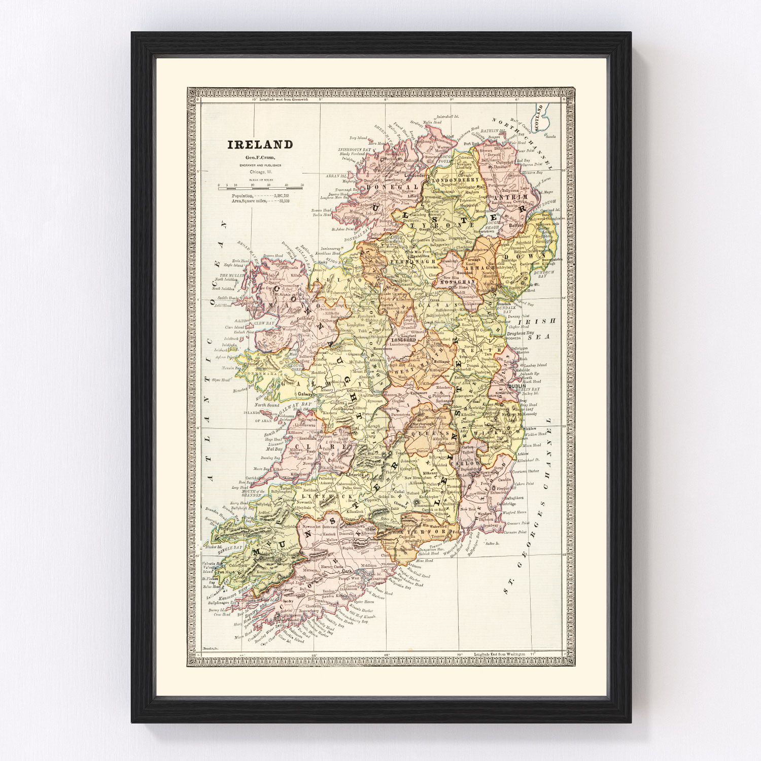 Vintage map of Ireland, 1883