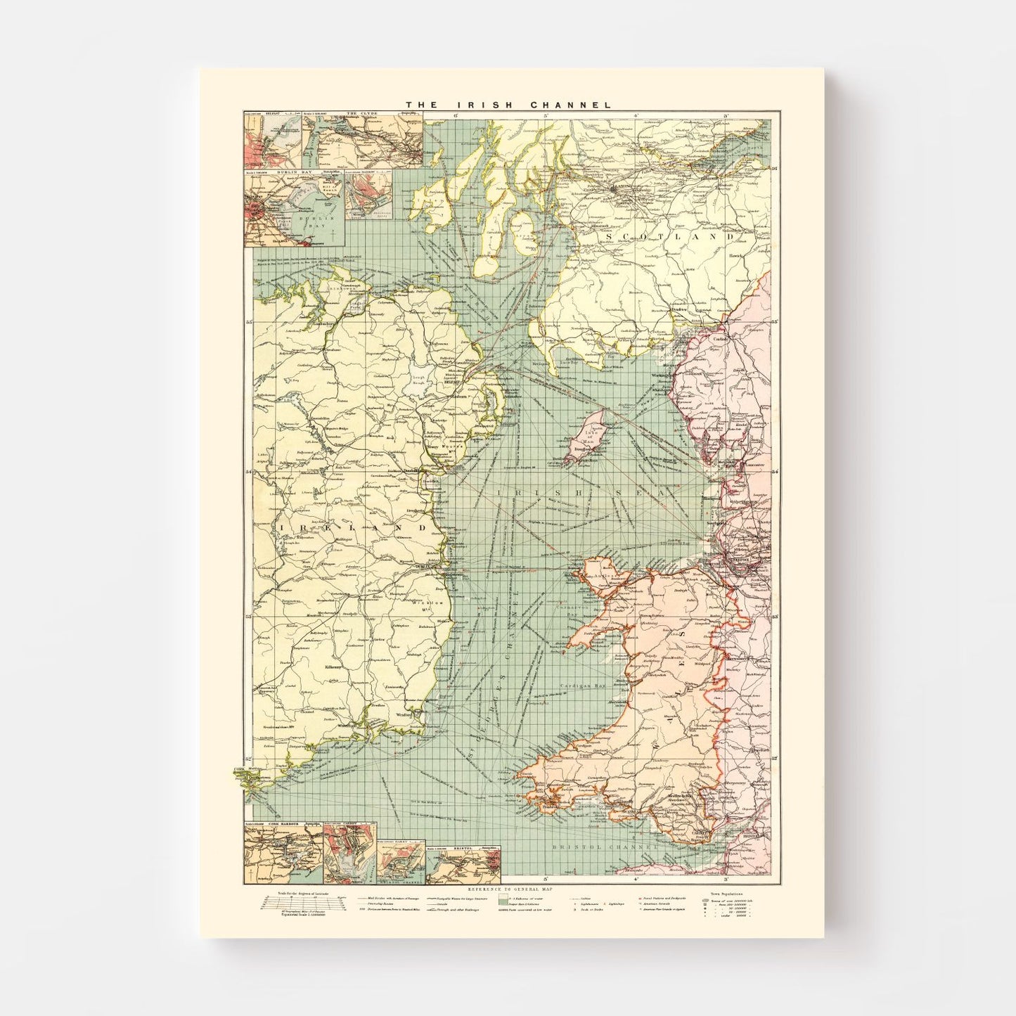 Vintage Map of the Irish Channel, 1905
