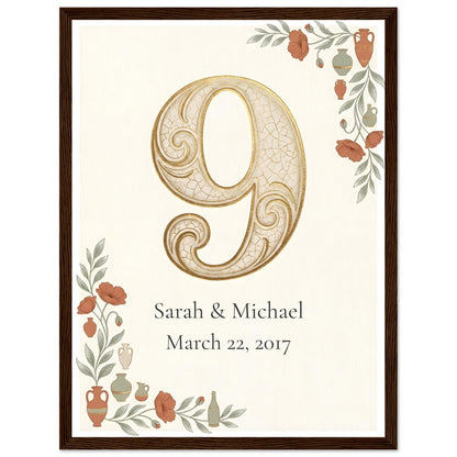 Personalized 9th Anniversary Wall Art - 20x25 cm / 8x10″ - White frame / Ready-to-hang - Sparkycare