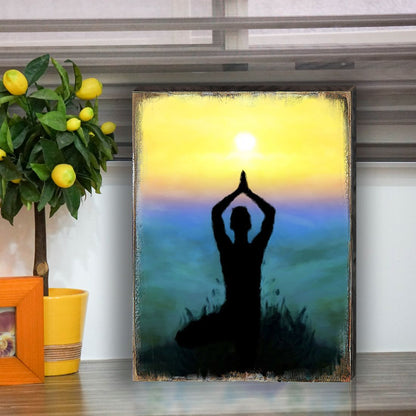 Yoga Wood Block Wall Art, Wellness Decor