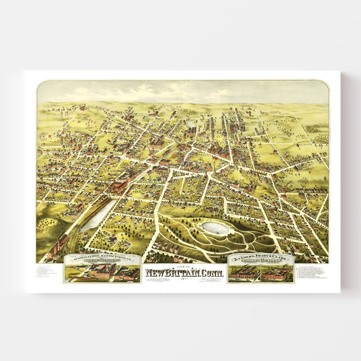 Vintage Map of New Britain, Connecticut, 1875