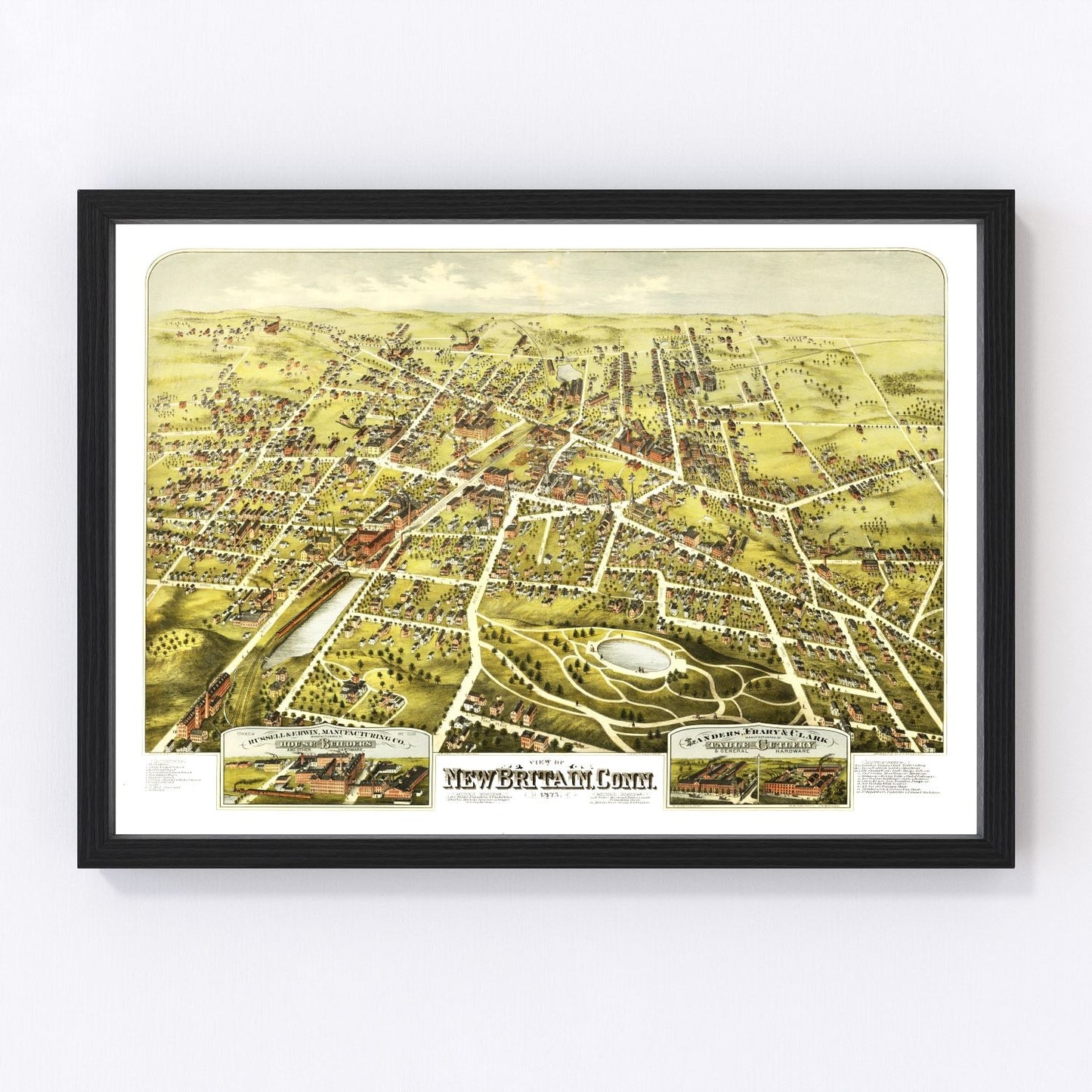 Vintage map of New Britain, Connecticut, 1875