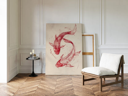 Koi Fish Wall Art Minimalist Japanese Ink Print