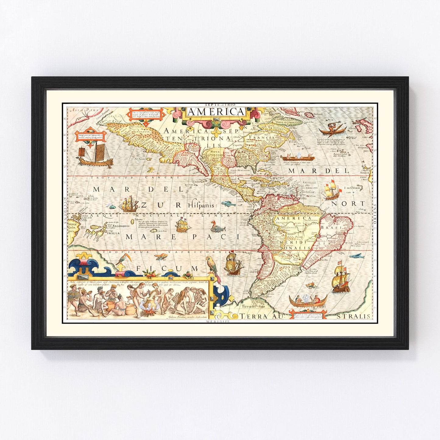 vintage map of America, 1623, early cartography restored print wall art