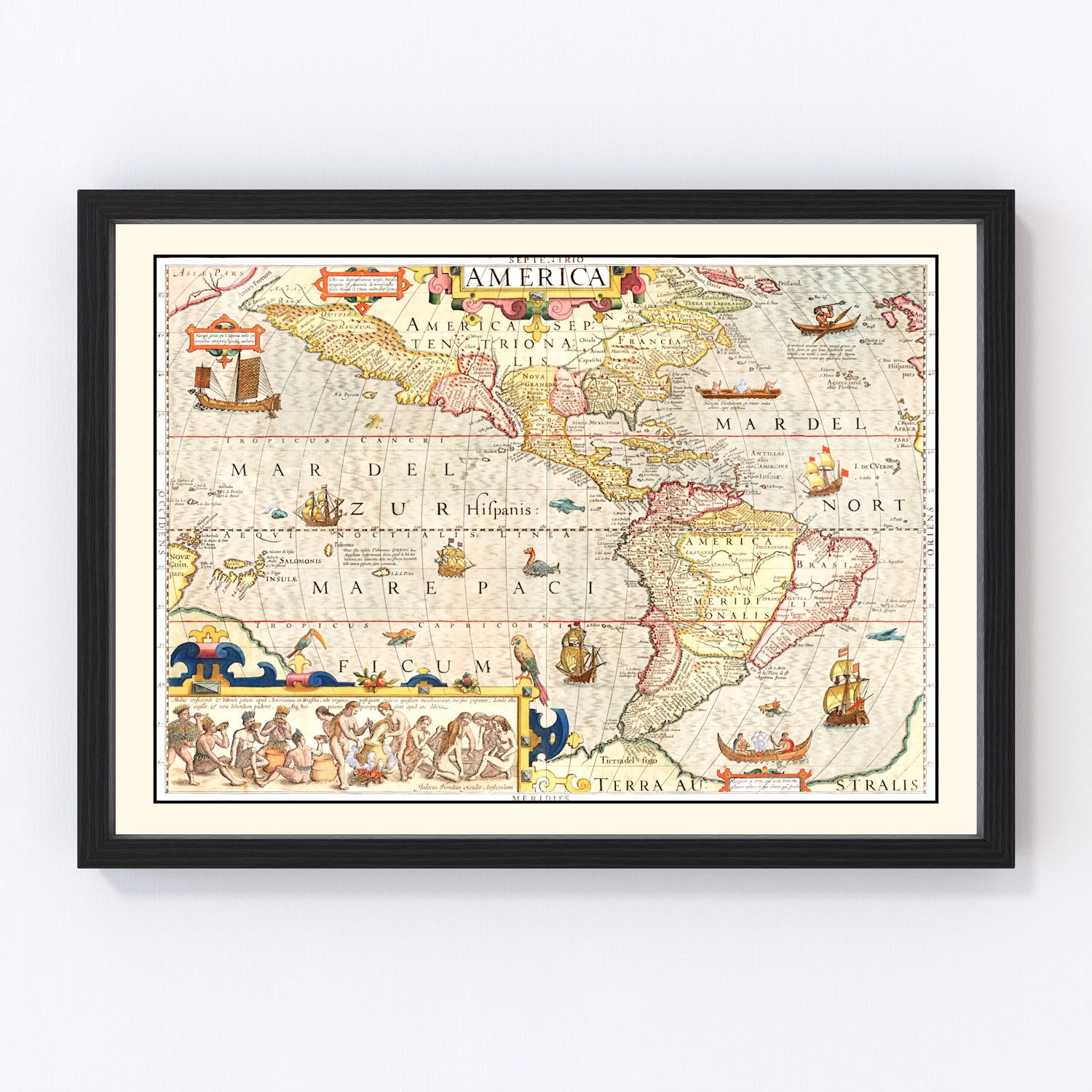 vintage map of America, 1623, early cartography restored print wall art