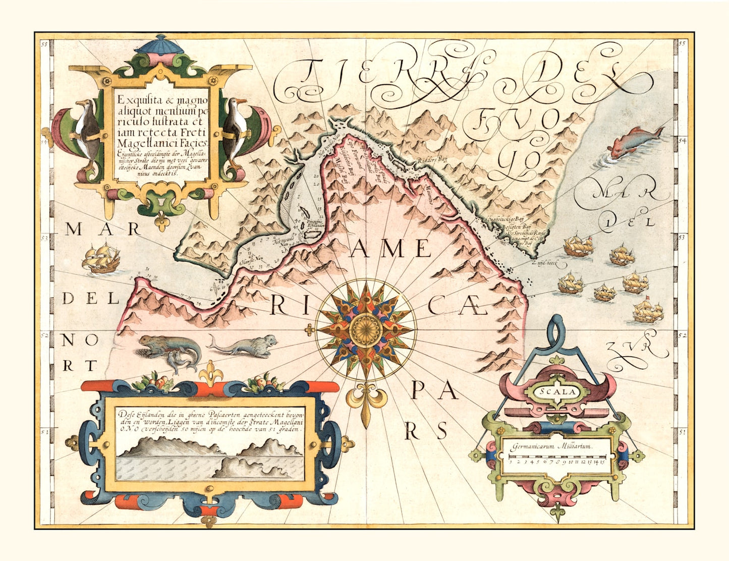 Vintage Map of Chile and Argentina, 1623