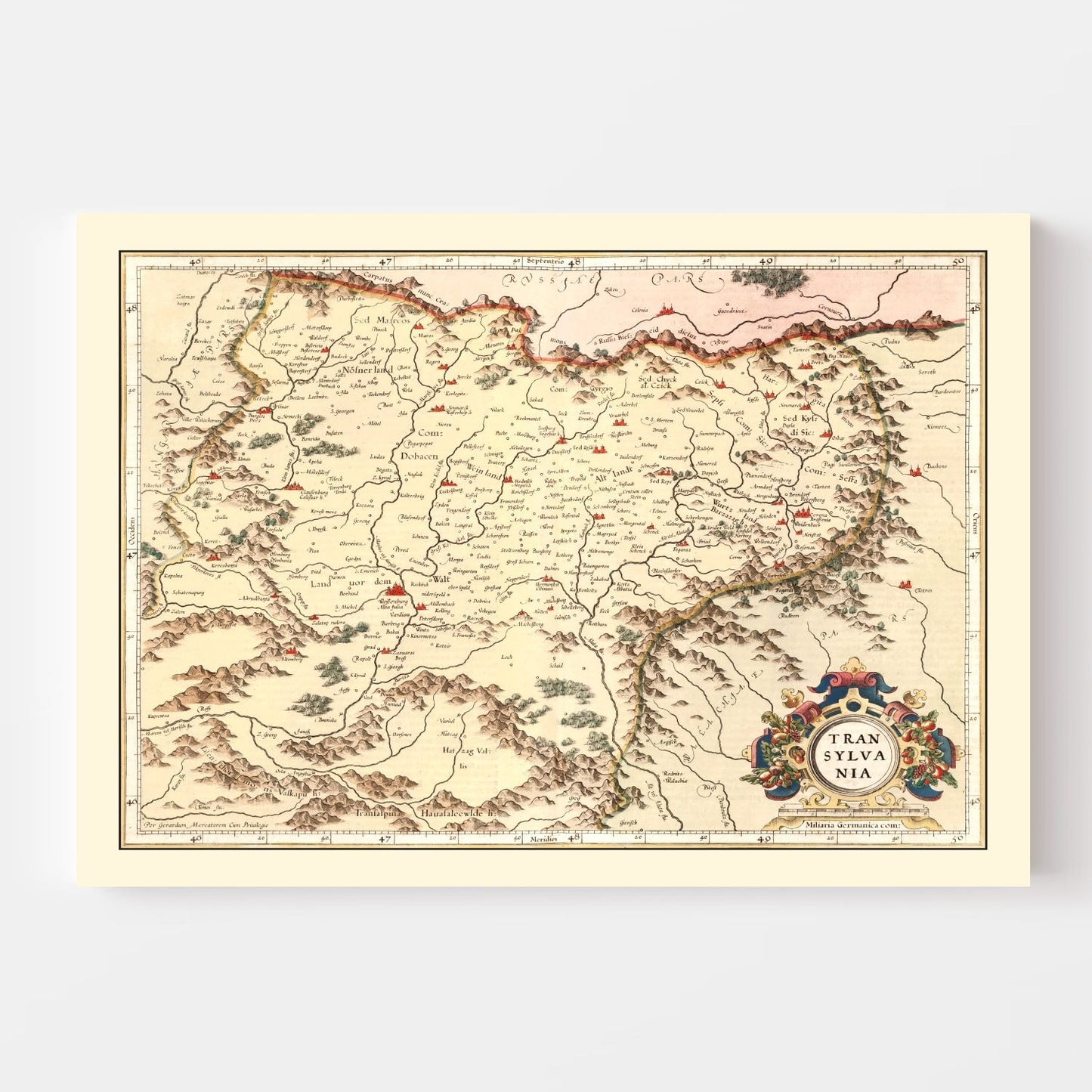 Vintage Map of Transylvania, Romania, 1623