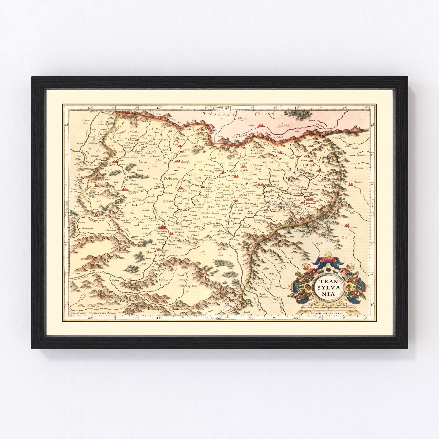 vintage map of Transylvania, Romania, 1623, early 17th century cartography