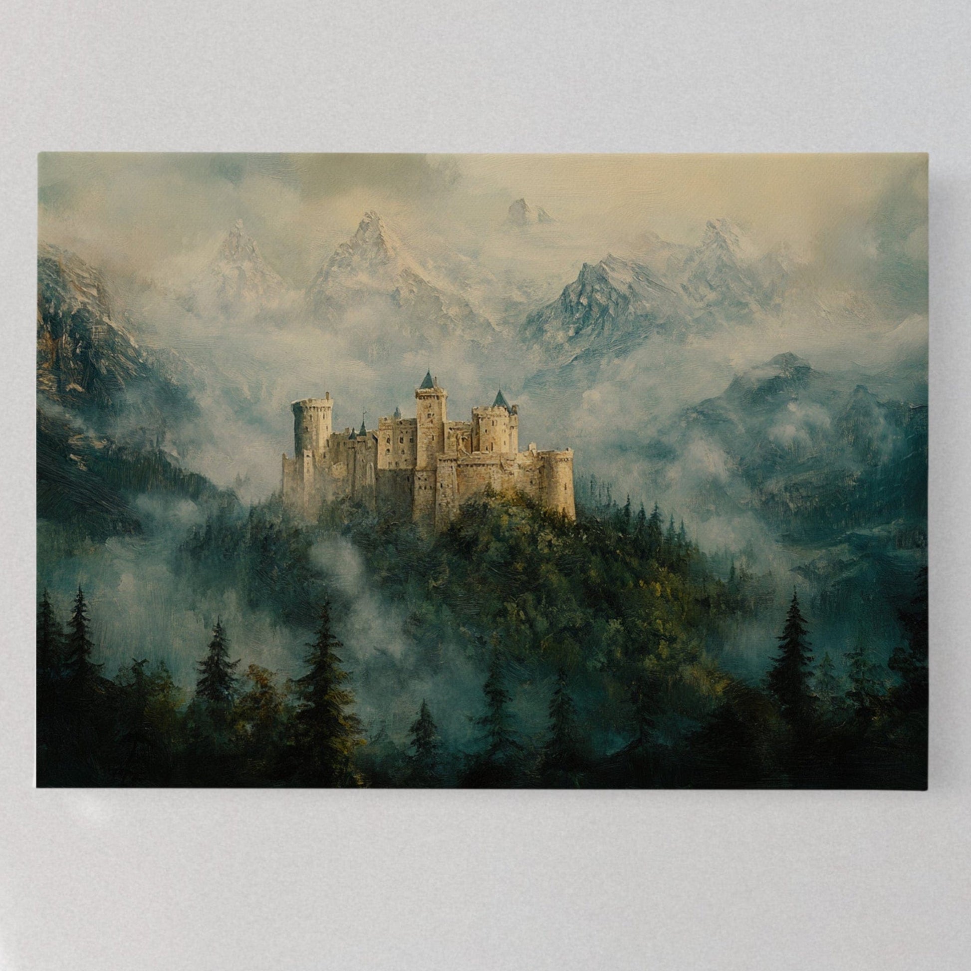 Misty mountain castle fantasy landscape giclee wall art print