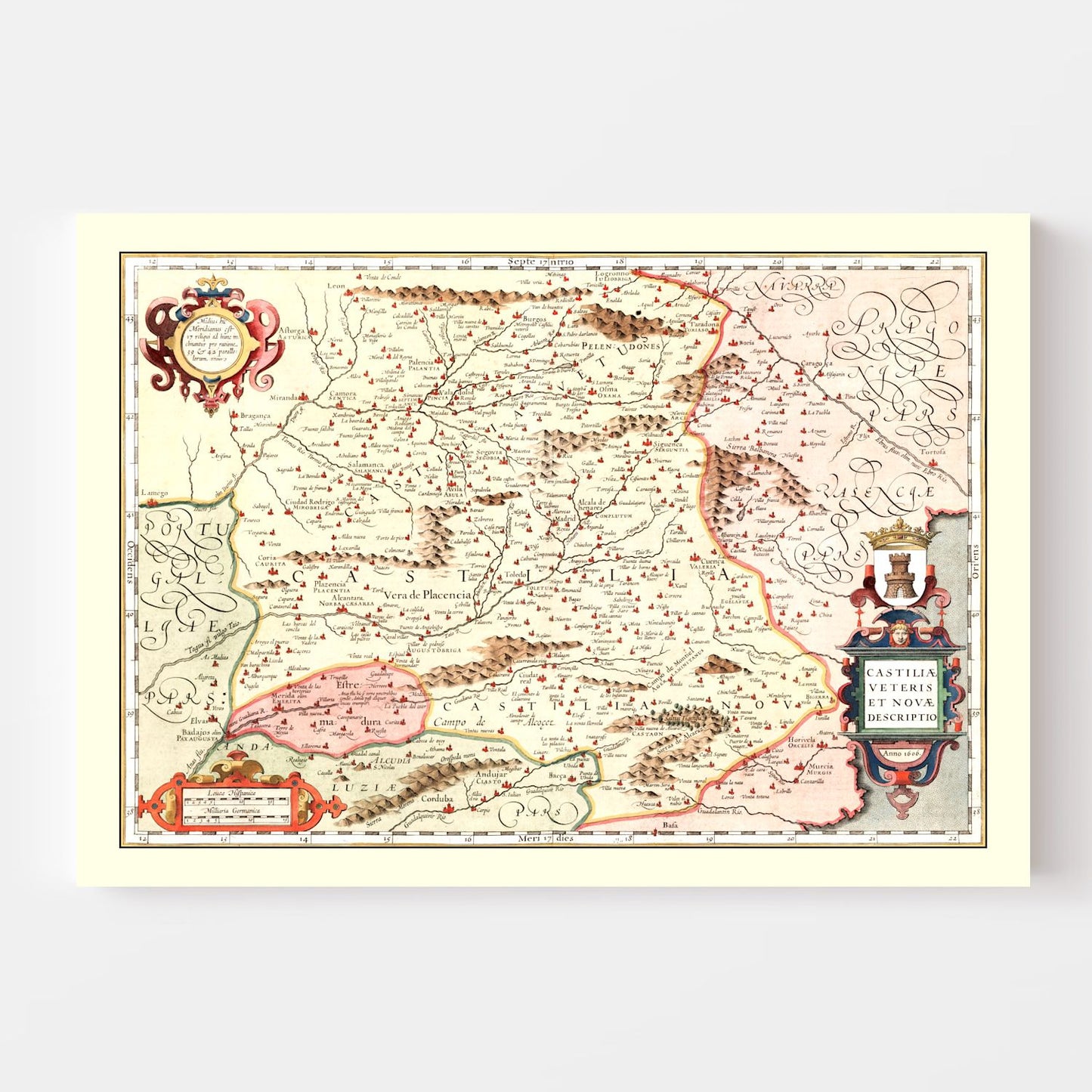 Vintage Map of Castile, Spain, 1623