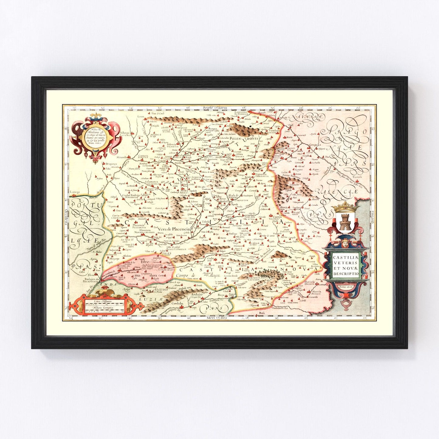 Vintage map of Castile, Spain, 1623, restored vintage wall art print