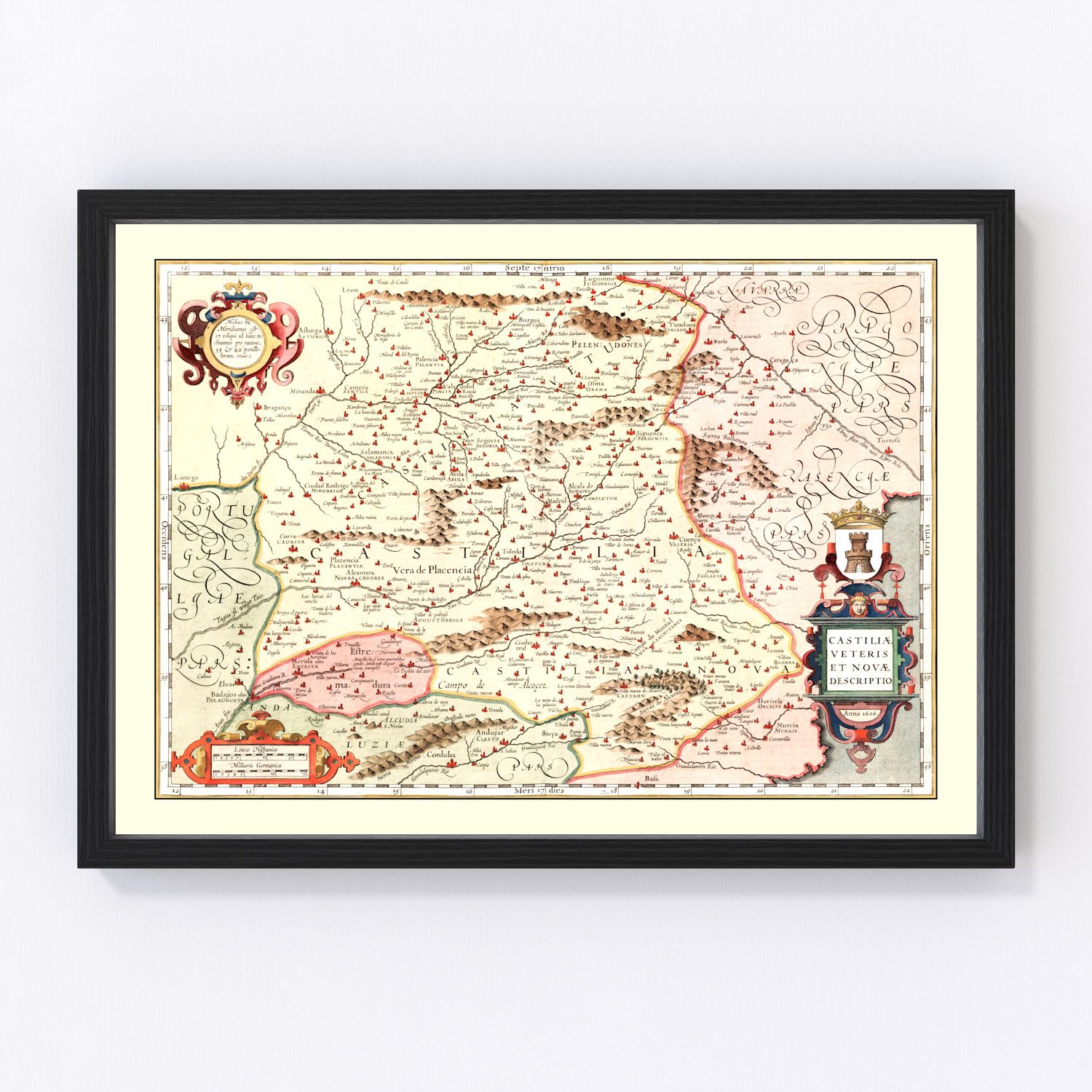 Vintage map of Castile, Spain, 1623, restored vintage wall art print