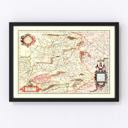 Vintage map of Castile, Spain, 1623, restored vintage wall art print