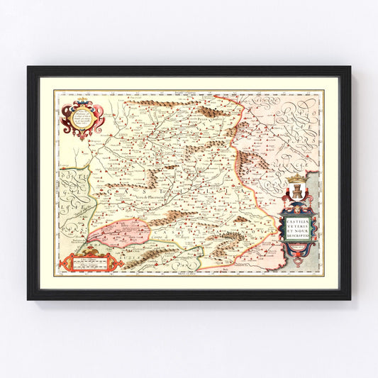 Vintage map of Castile, Spain, 1623, restored vintage wall art print