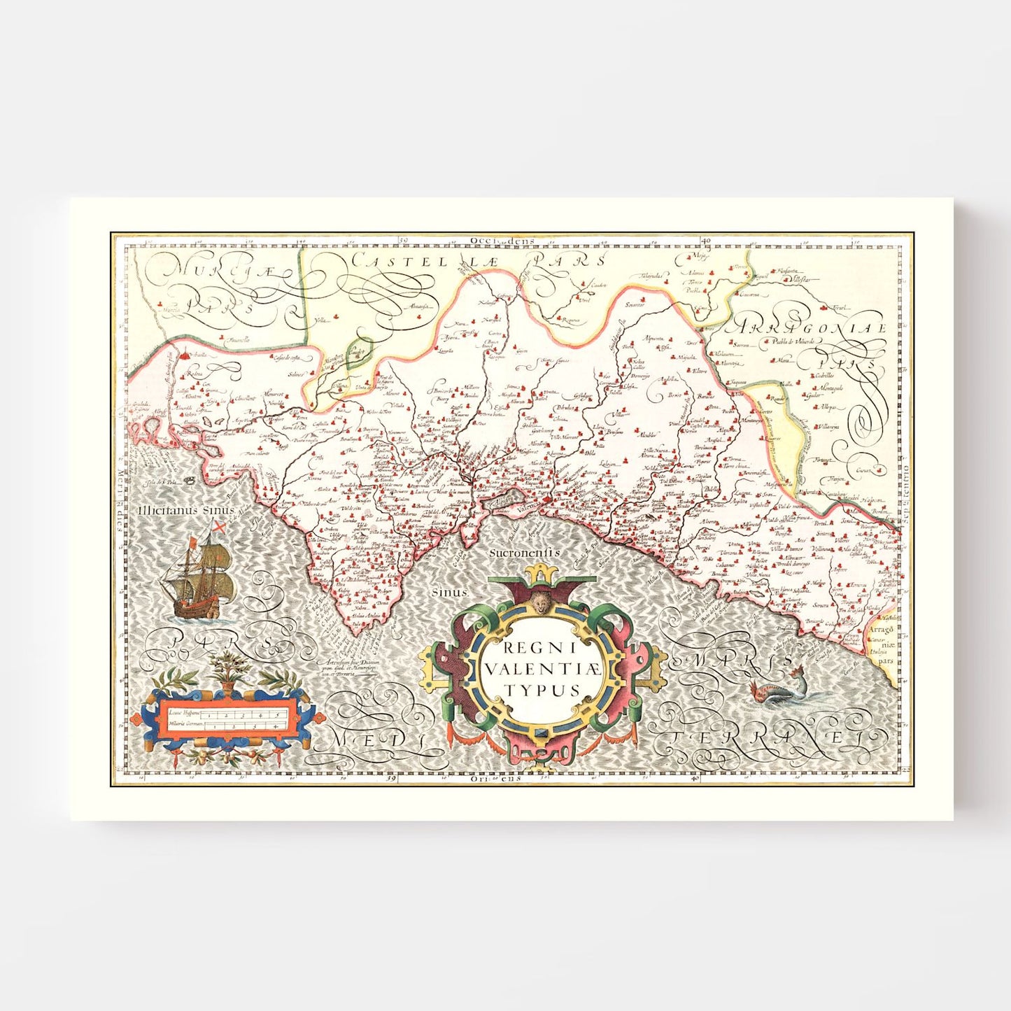 Vintage Map of Valencia, Spain, 1623