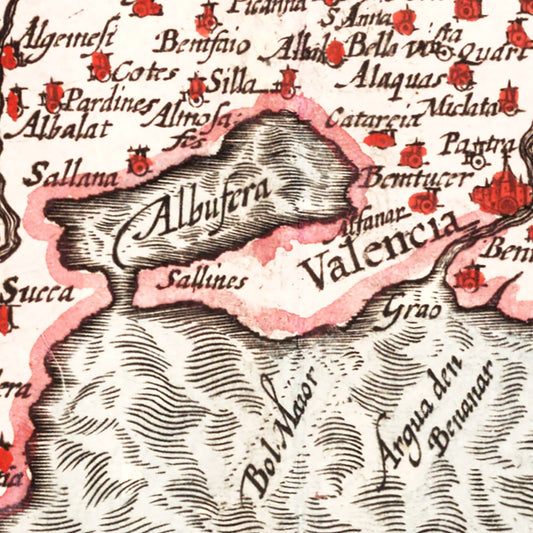 Vintage Map of Valencia, Spain, 1623