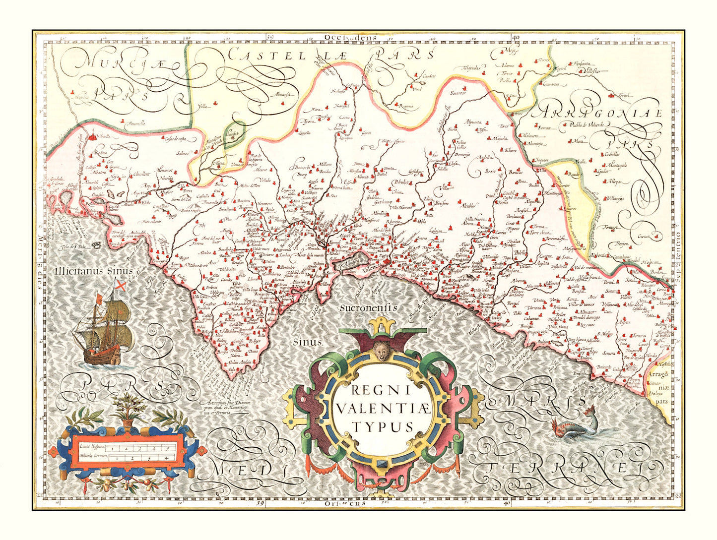 Vintage Map of Valencia, Spain, 1623