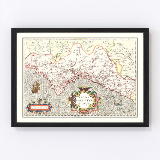 Vintage map of Valencia, Spain, 1623