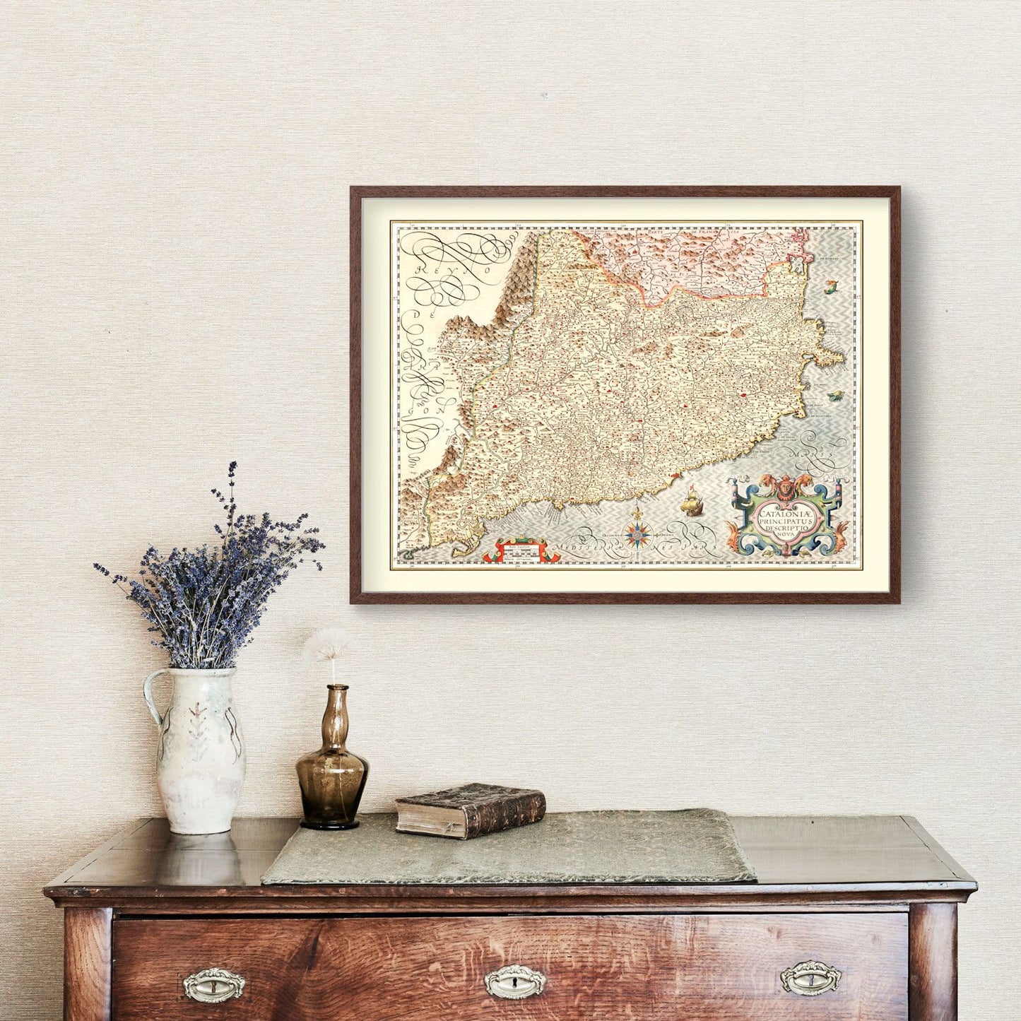 Vintage Map of Catalonia, Spain, 1623