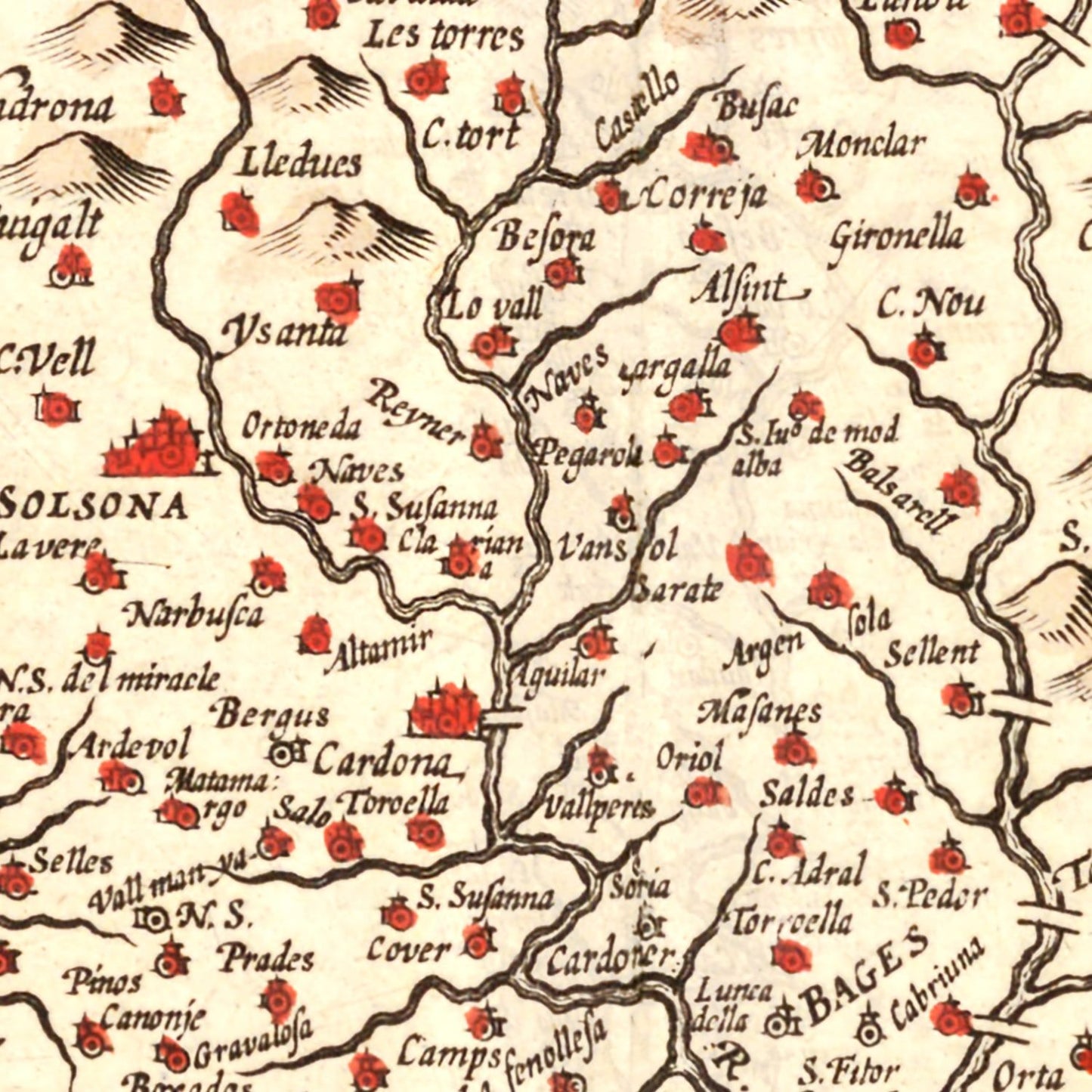Vintage Map of Catalonia, Spain, 1623