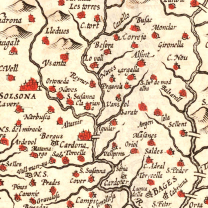 Vintage Map of Catalonia, Spain, 1623