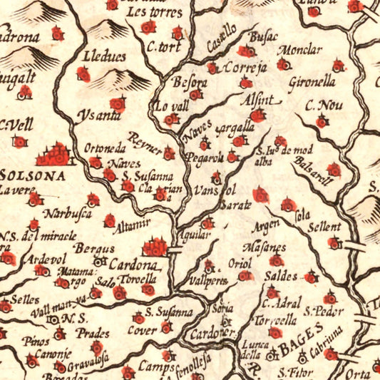 Vintage Map of Catalonia, Spain, 1623