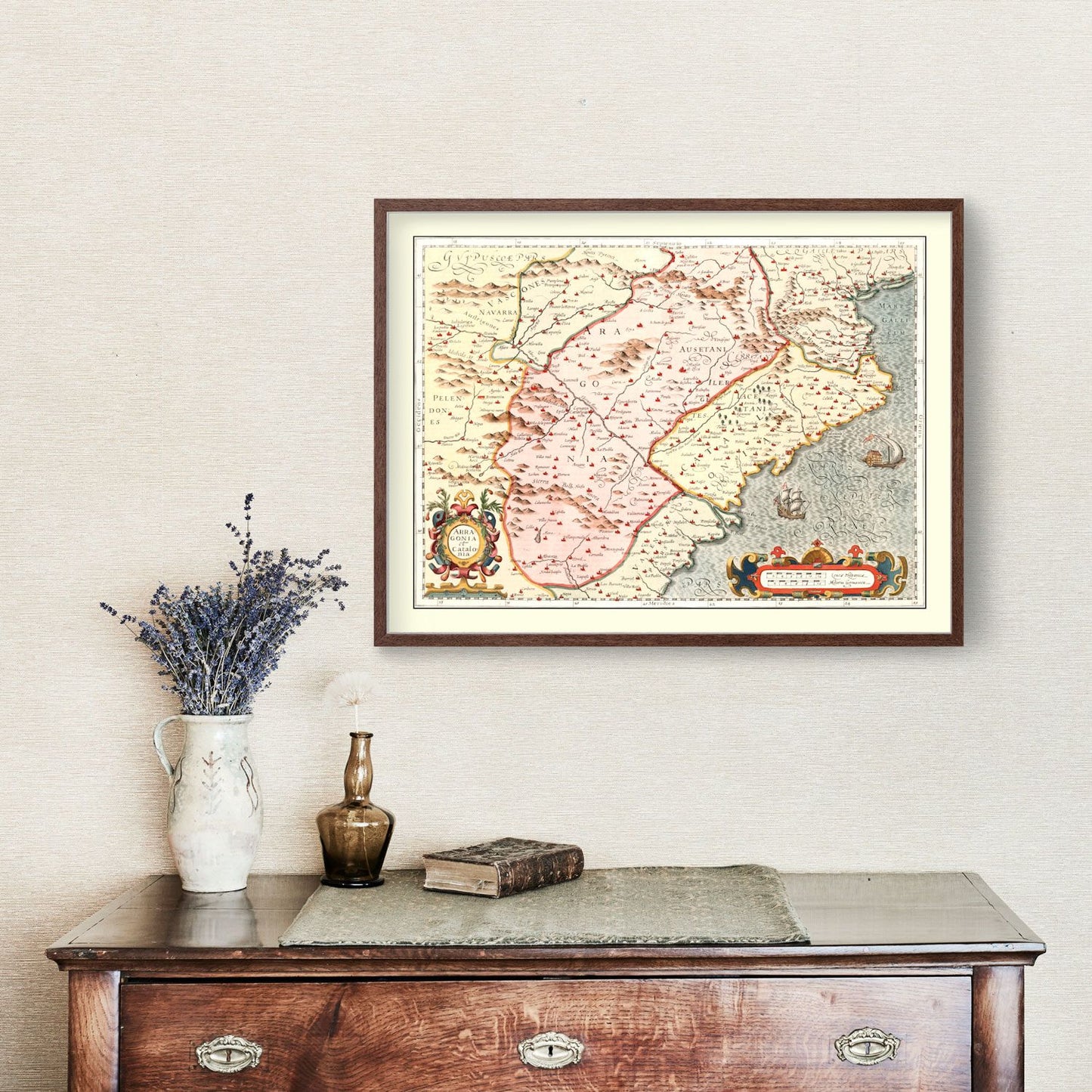 Vintage Map of Aragon and Catalonia, Spain, 1623