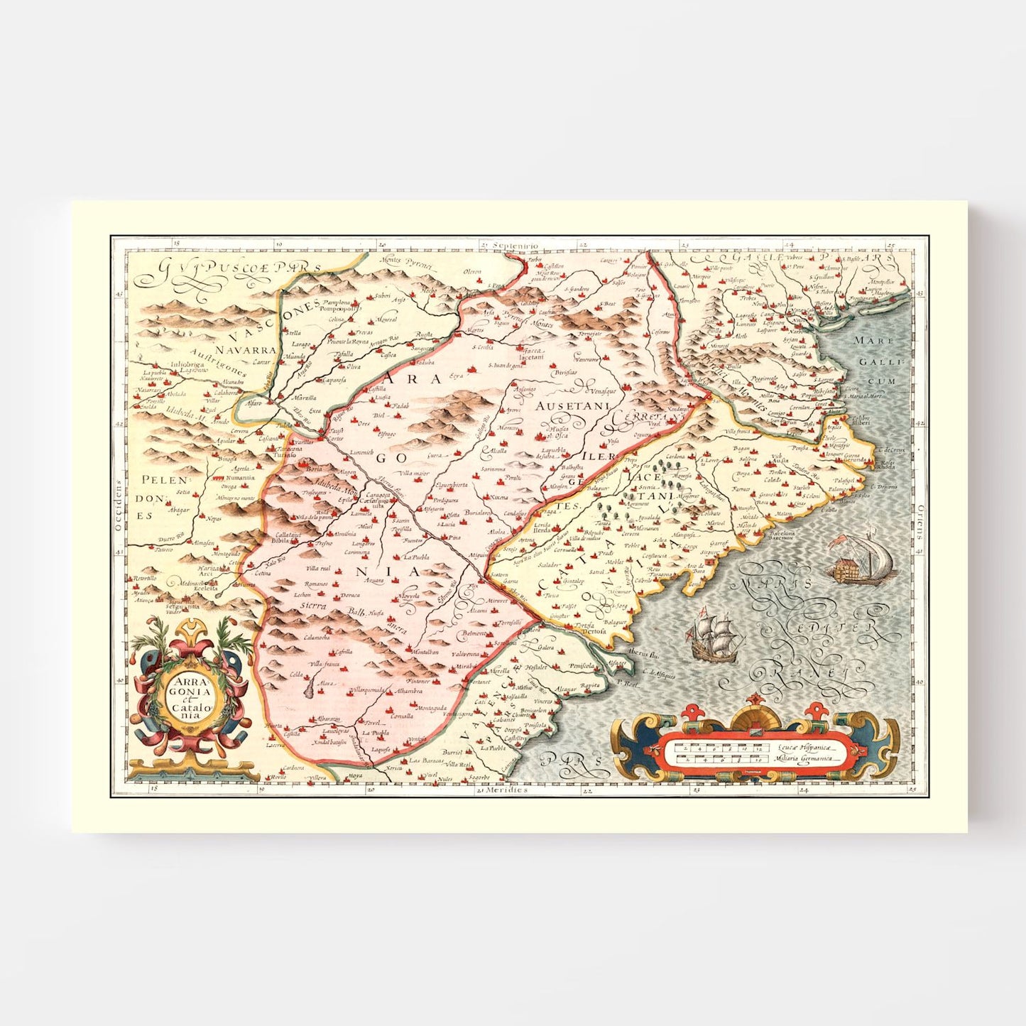 Vintage Map of Aragon and Catalonia, Spain, 1623