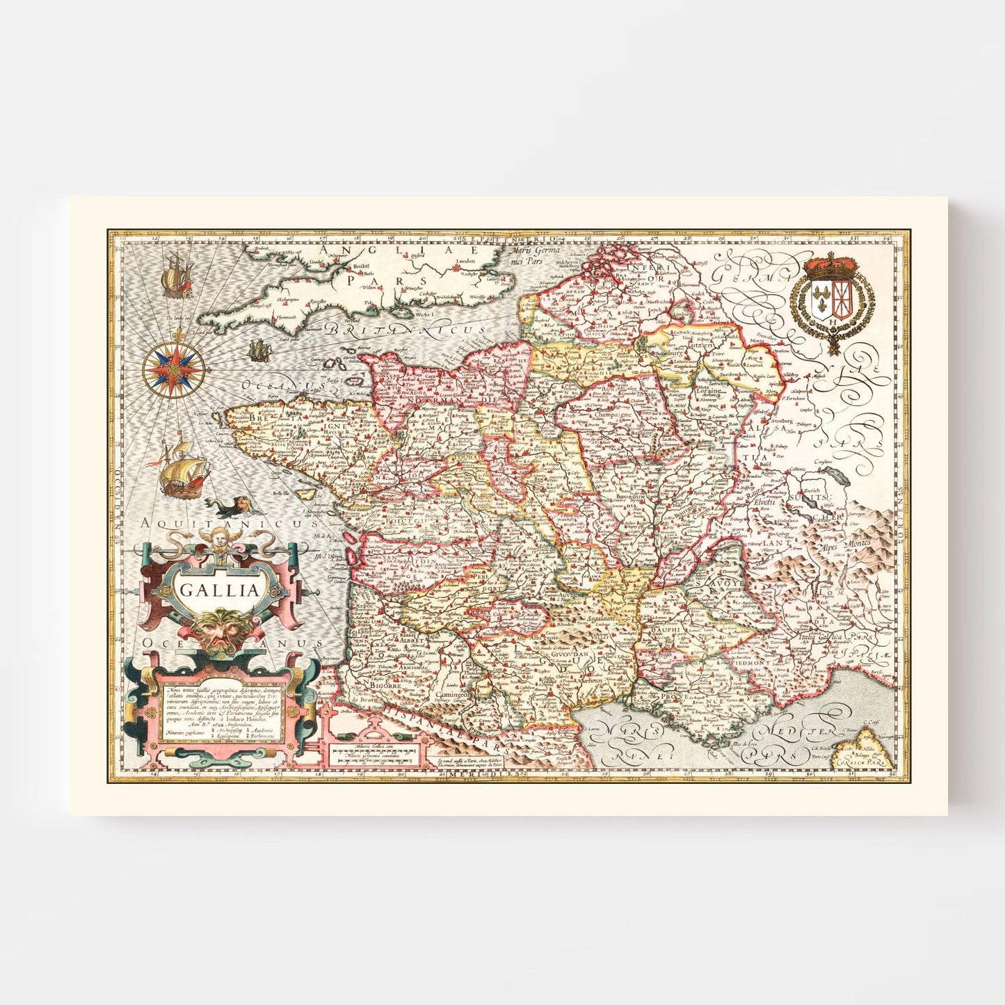 Vintage Map of Gaul, France, 1623