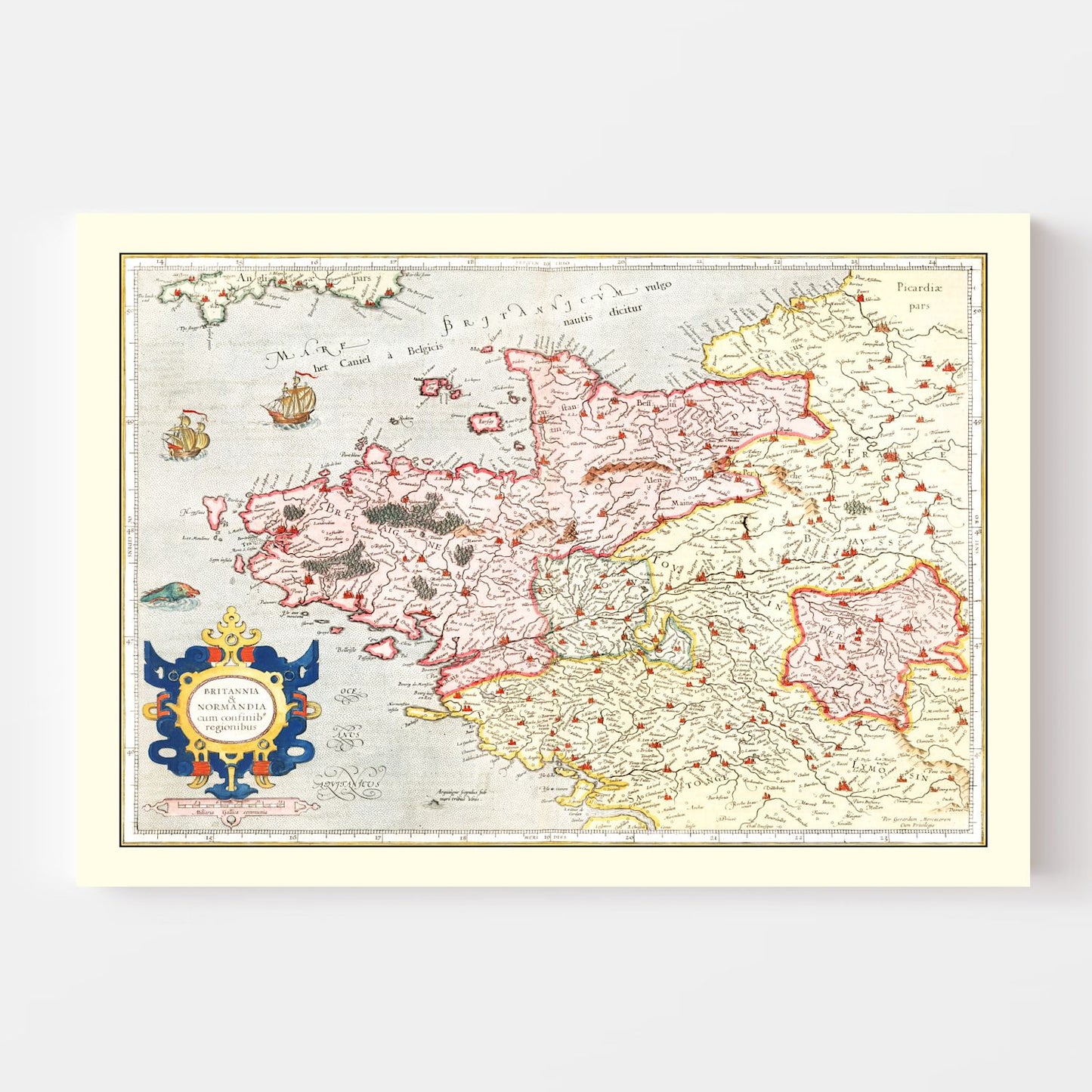 Vintage Map of Brittany and Normandy, France, 1623