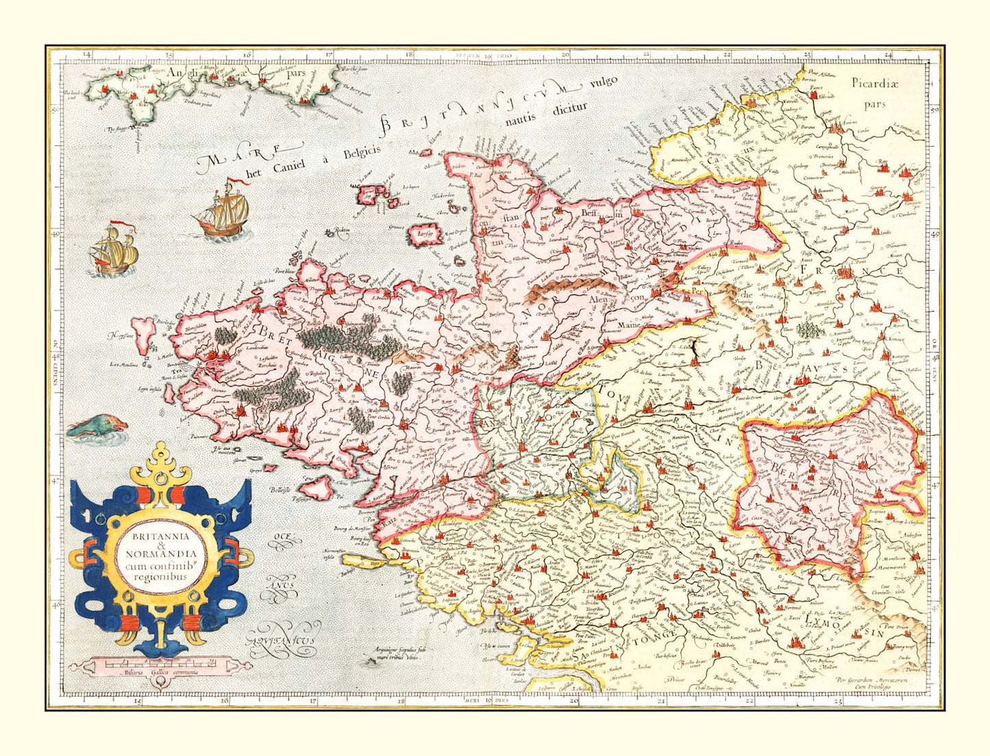 Vintage Map of Brittany and Normandy, France, 1623