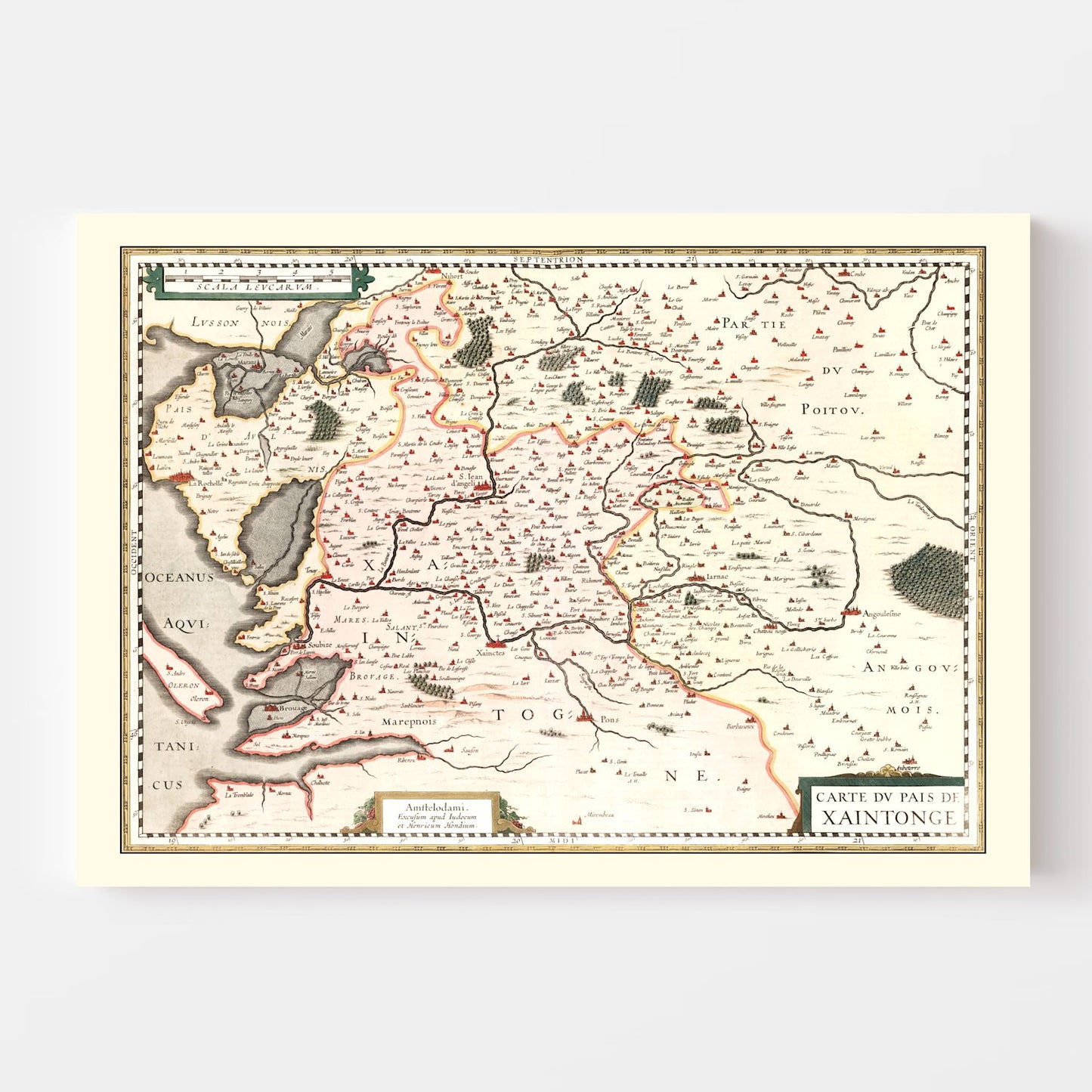 Vintage Map of Saintonge, France, 1623