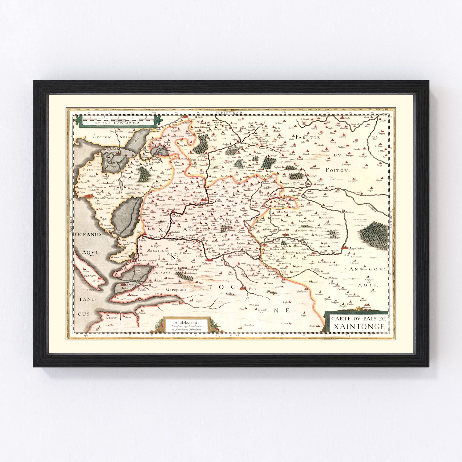 vintage map of Saintonge, France, 1623