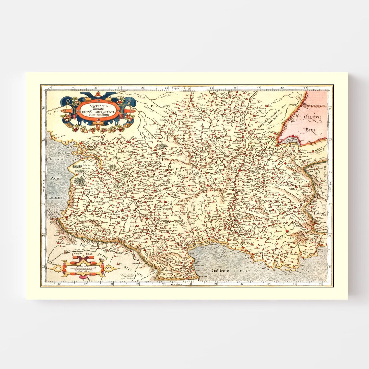 Vintage Map of Aquitaine, France, 1623