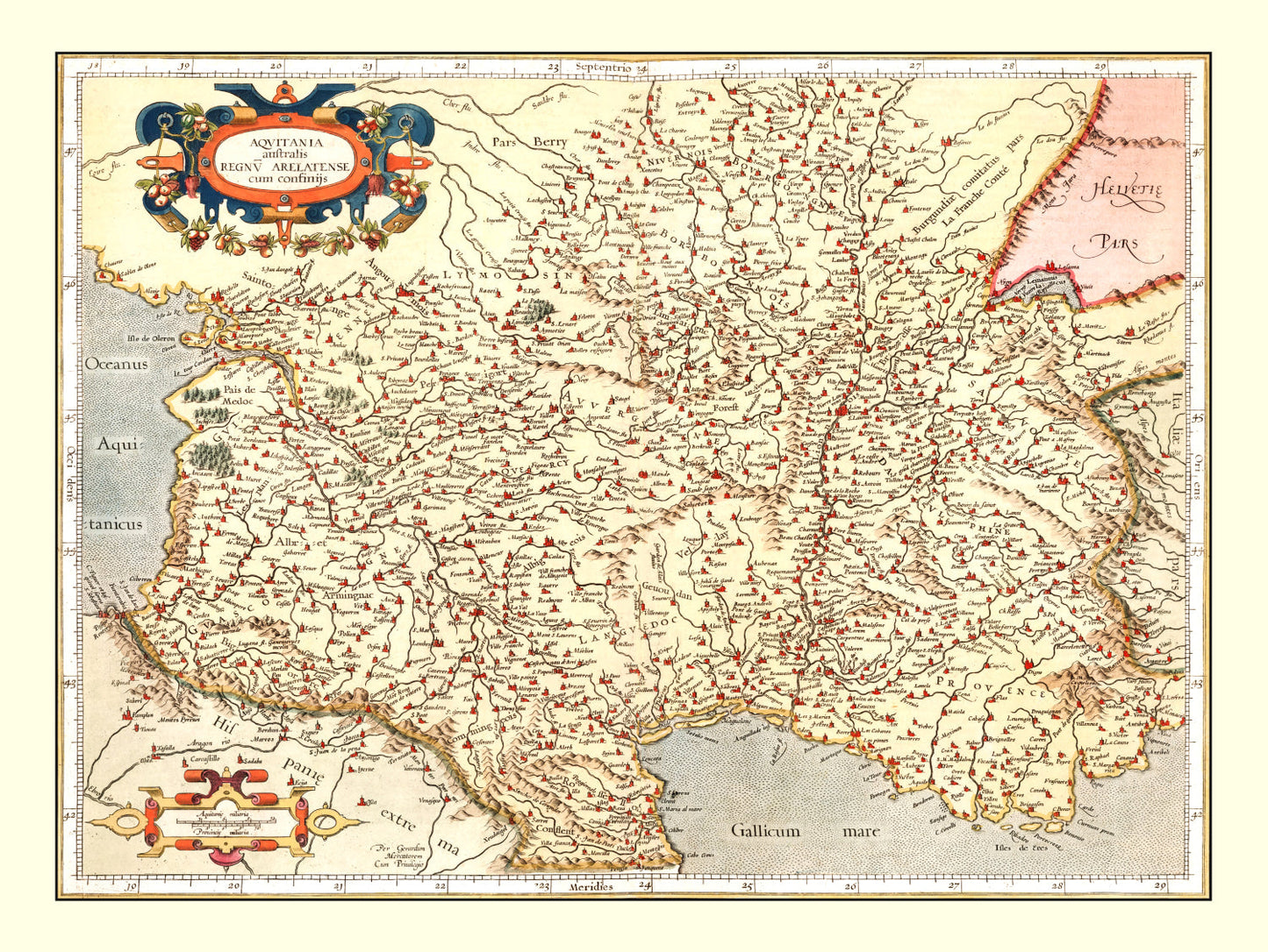 Vintage Map of Aquitaine, France, 1623