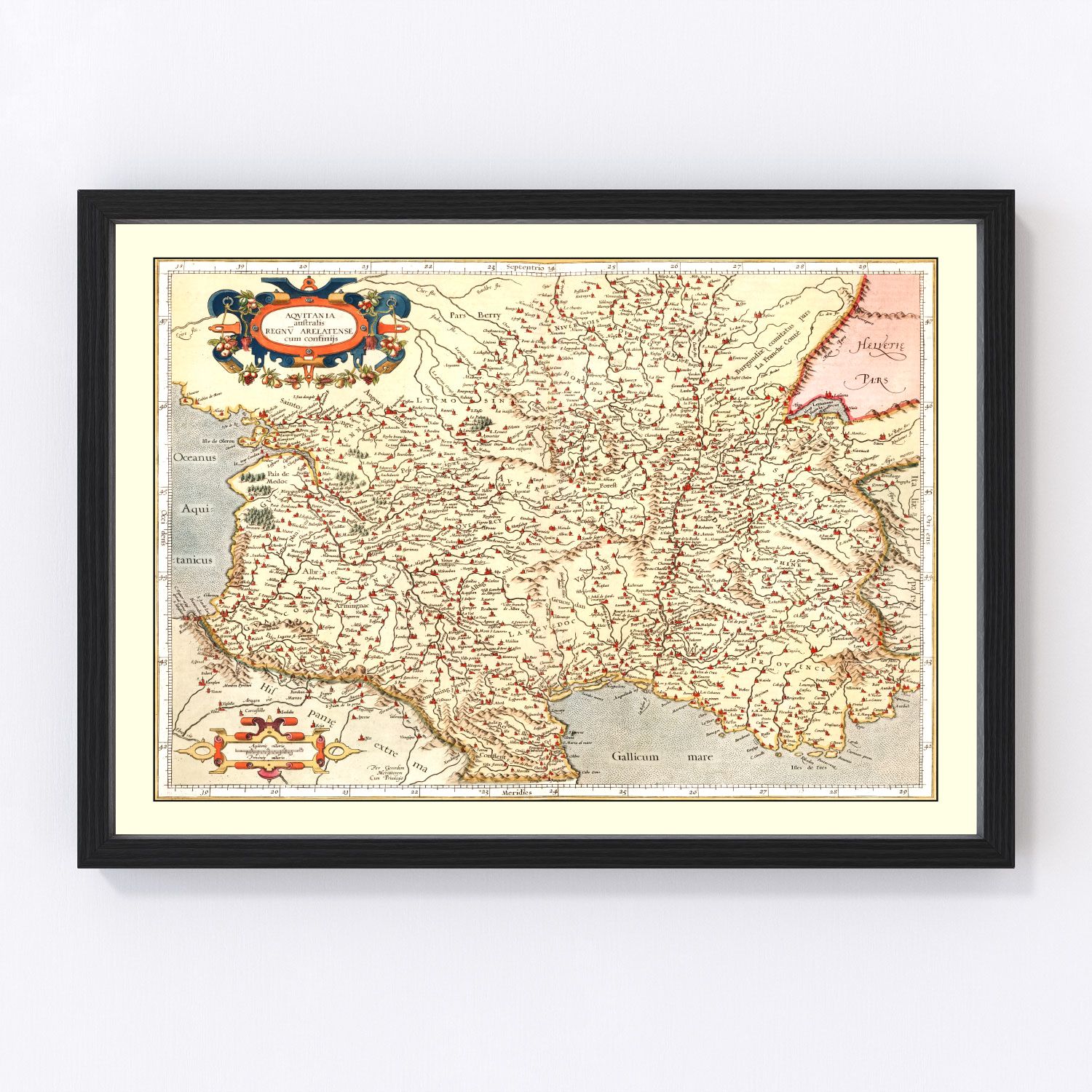 Restored vintage map of Aquitaine, France, 1623
