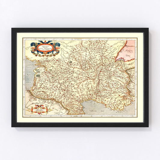 Restored vintage map of Aquitaine, France, 1623